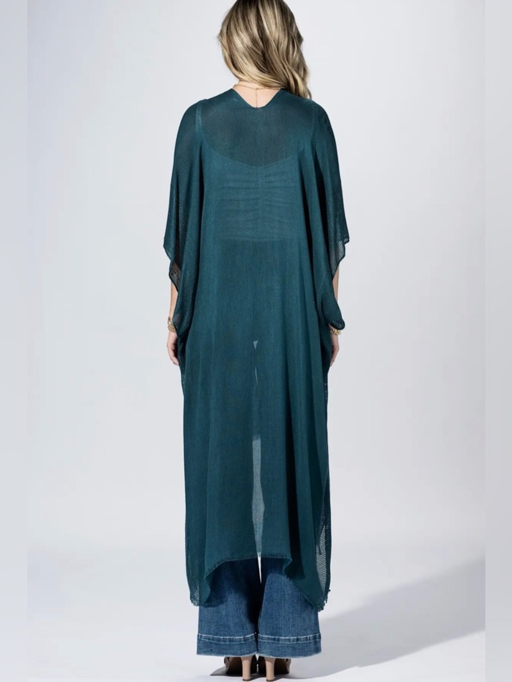 Deep Teal Flow Duster Kimono - Picture 3 of 5
